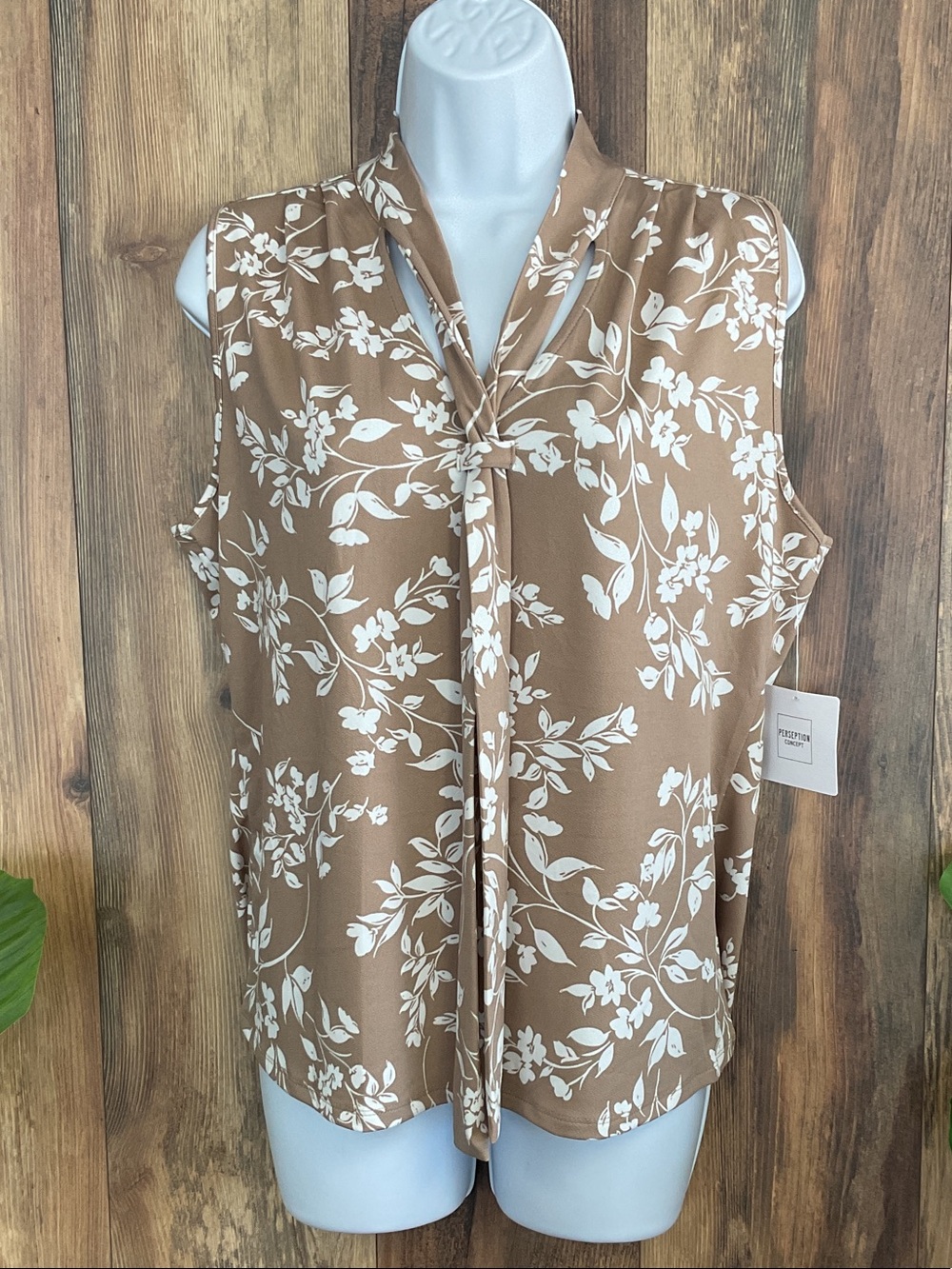 PerSeption Concept Tie-Neck Floral Sleeveless Blouse S C254